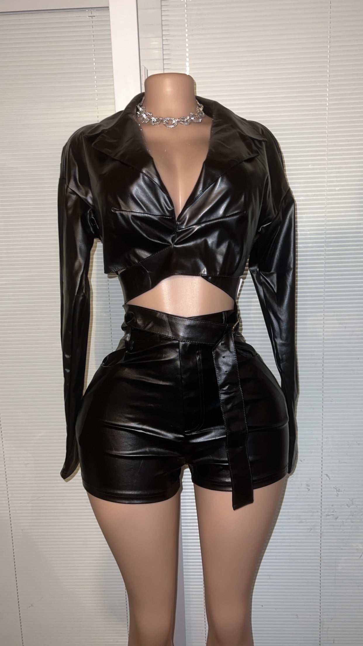large Leather Crop Top Set