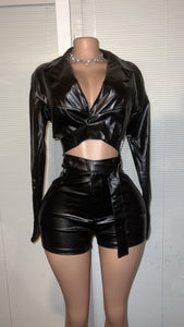 large Leather Crop Top Set